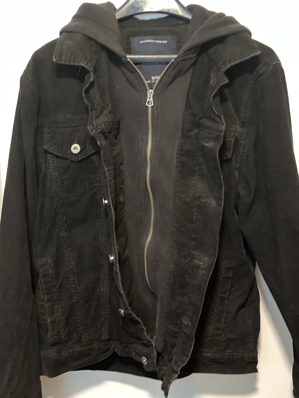 Nautica Men’s Black corduroy jacket with hood liner size medium